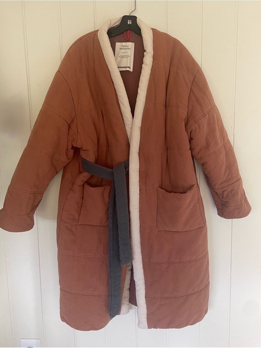 THE Home Coat Quilted Rust Brown Wrap Coat with Contrast Trim.. unisex osfa